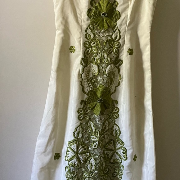 Unnamed vintage midi ivory and green dress. Gorgeous late 70s  80s lined Sz 6 - Picture 10 of 11